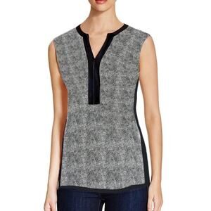 EUC Daniel Rainn Sleeveless Black White Blouse Size Small Tunic Top Split Neck S